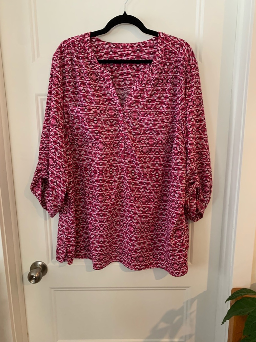 George , Women’s Pink Patterned V-Neck Blouse plus size